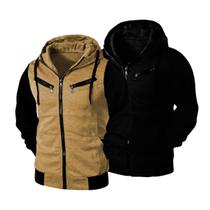 Kit 02 Casacos Moletom Blusas de Frio Jaqueta Com Bolso e Capuz