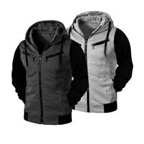 Kit 02 Casacos Moletom Blusas de Frio Jaqueta Com Bolso e Capuz