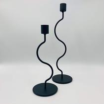 Kit 02 Castiçais em Metal - Preto