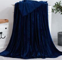 Kit 02 Cobertor Casal Padrão Mantinha Lisa De Microfibra Marinho