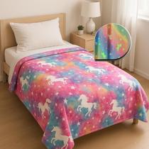 Kit 02 Cobertor Mantinha Brilha no Escuro Solteiro 2,00 x 1,80 Estampada Antialergico Manta Toque Pelucia Macio Hipoalergênico Infantil Menino Menina