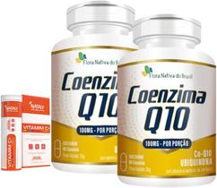 Kit 02 - Coenzima Q10 100% Pura 60 Caps 100mg Flora Nativa + Vitamim C