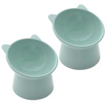 Kit 02 Comedouro Bebedouro Gatos Pet Elevado Plástico Azul