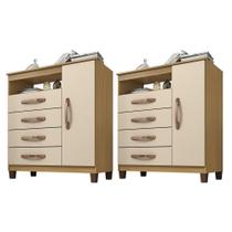 Kit 02 Cômoda Sapateira Porto Belo 1 Porta 4 Gavetas Carvalho Off White Clique Chique Kit 02 Cômoda Sapateira Porto Belo 1 Porta 4 Gavetas Carvalho Off White Clique Chique