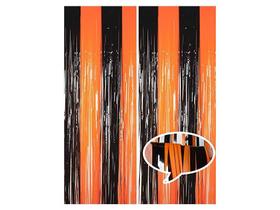 kit 02 Cortina Painel Fitas Franja Laranja e Preto Halloween