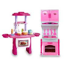 Kit 02 Cozinhas Completas Infantil Fogão E Pia Com Luzes E Som Completa Rosa Com Acessórios Crianças