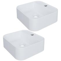 Kit 02 Cubas de Apoio Quadrada Para Banheiro Lavabo C01 QA31W Branco Matte Fosca - Lyam