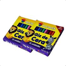 kit 02 cx Giz De Cera Alcalex 12 Cores 50g Escolar pintar desenhar