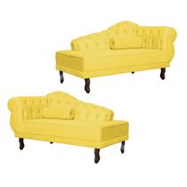 Kit 02 Divã Recamier Larissa Capitonê para Casa Suede - Várias Cores - Ds Estofados