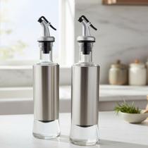 Kit 02 Dosador Dispenser de Temperos Molhos Oregano Pimenta Azeite Vinagre Canelas 300 ml Vidro com Inox Cozinha Mesas Bancadas