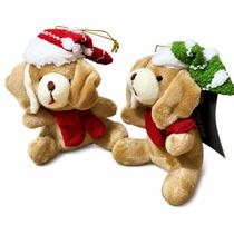 Kit 02 Enfeites Natalinos Mini Cachorros Touca Lisa- 11cm