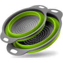 Kit 02 Escorredores de Silicone para Macarrão Massas Frutas e Alimentos Multiuso Retrátil com Alças Dobrável Resistente Praticidade na sua Cozinha