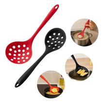 Kit 02 Escumadeira Vermelha / Preta 33cm Silicone Flexível