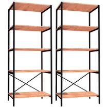 Kit 02 Estantes Livreiro Multiuso Trento Estilo Industrial 150cm Demolição Preto - Abmaza