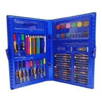 Kit 02 Estojo Maleta Pintura 48 Peças Infantil Canetinhas Giz Lápis de Cor - COR AZUL