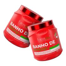 Kit 02 Forever Liss Máscara Banho De Verniz Morango 1kg