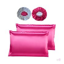 Kit 02 Fronhas E 02 Toucas Cetim Antifrizz Pink/Branco Kit 02 Fronhas E 02 Toucas Cetim Antifrizz Pink/Branco