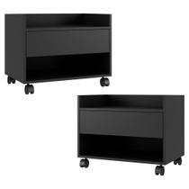 Kit 02 Gabinetes Armário Banheiro Multiuso Ivy 60cm 100% Mdf Bp Com 01 Gaveta Preto - Abmaza Kit 02 Gabinetes Armário Banheiro Multiuso Ivy 60cm 100% Mdf Bp Com 01 Gaveta Preto - Abmaza