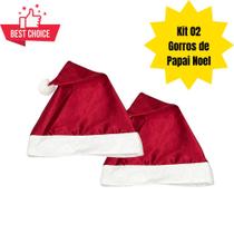 Kit 02 Gorros de Papai Noel Cetim Touca Vermelha Tam. único