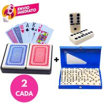 Kit 02 Jg Baralho Duplo 108 Cartas 100% Plástico E 02 Jg Dominó Osso 9mm 28 Peças Profissional Kit 02 Jg Baralho Duplo 108 Cartas 100% Plástico E 02 Jg Dominó Osso 9mm 28 Peças Profissional