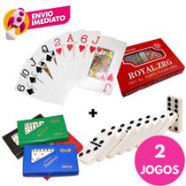 Kit 02 Jg. Baralho Duplo 108 Cartas 100% Plástico E Dominó De Osso 9mm Grande Profissional 28 Peças Kit 02 Jg. Baralho Duplo 108 Cartas 100% Plástico E Dominó De Osso 9mm Grande Profissional 28 Peças