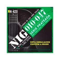 Kit 02 Jogos Cordas Encordoamento Nig 010 2N420 Violão Aço