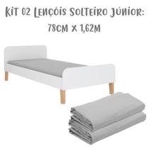 Kit 02 Lençóis de Elástico Solteiro Júnior 78 Cm x 1,62 m Cinza Arrumadinho Enxovais