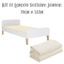 Kit 02 Lençóis de Elástico Solteiro Júnior 78 Cm x 1,62 m Cru Arrumadinho Enxovais