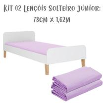Kit 02 Lençóis de Elástico Solteiro Júnior 78 Cm x 1,62 m Lilás Arrumadinho Enxovais