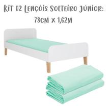 Kit 02 Lençóis de Elástico Solteiro Júnior 78 Cm x 1,62 m Verde Arrumadinho Enxovais