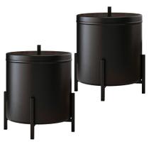 Kit 02 Lixeiras Com Tampa Multiuso Aço Alumínio 06 Litros Kalli D01 Preto Fosco - Lyam Decor