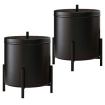 Kit 02 Lixeiras Com Tampa Multiuso Aço Alumínio 06 Litros Nara D01 Preto Fosco - Inoviza