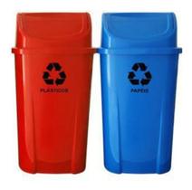 Kit 02 Lixeiras Para Coleta Seletiva 60 Litros Com Adesivos