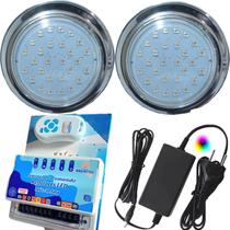 Kit 02 LUMINARIA PISCINA HIPER LED 15W INOX 316 RGB ROSCA Kit 02 LUMINARIA PISCINA HIPER LED 15W INOX 316 RGB ROSCA
