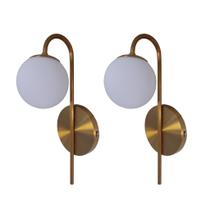 Kit 02 Luminárias Arandela Parede Globo de Vidro Luxo 1640 Dourado