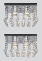 Kit 02 Luminárias Plafon De Cristal Com Base De Inox 30x30cm