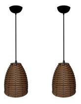 Kit 02 Lustres De Junco Ratan Modelo Sino Taça 16cm x 22cm