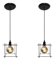 Kit 02 Lustres Pendentes Aramado Quadrado Estilo Retrô Preto ou Cobre Ideal para balcão bancada