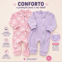 Kit 02 Macacões Bebê menina Liso e estampado Algodão com proteção de zíper Kit 02 Macacões Bebê menina Liso e estampado Algodão com proteção de zíper