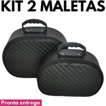 Kit 02 Maletas Frasqueira Necessaire Para Viagem Fashion Casual Maquiagem De Luxo Esmaltes Meia Lua