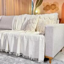 Kit 02 Manta 4,00x1,80 para Sofá Grande Tecido Grosso King 2 até 4 Lugares Gigante Sofa e Cama Cor:Cru