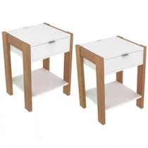 Kit 02 Mesa De Cabeceira Com Tomada 1 Gaveta Az1016 Amendoa Kit 02 Mesa De Cabeceira Com Tomada 1 Gaveta Az1016 Amendoa