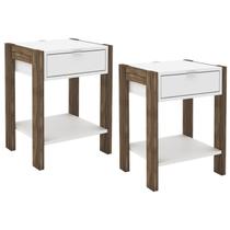 Kit 02 Mesa de Cabeceira Com Tomada 1 Gaveta AZ1016 Branco Nogal Tecno Mobili