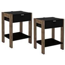 Kit 02 Mesa de Cabeceira Com Tomada 1 Gaveta AZ1016 Preto Nogal Tecno Mobili Kit 02 Mesa de Cabeceira Com Tomada 1 Gaveta AZ1016 Preto Nogal Tecno Mobili