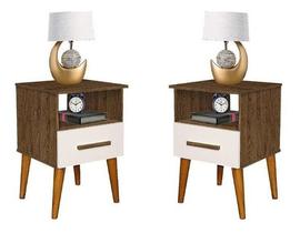 Kit 02 Mesa De Cabeceira Cor Preta Retrô Criado C/ 1 Gaveta