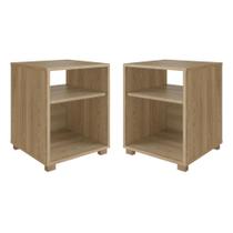 Kit 02 Mesa de Cabeceira Nicho 38,5cm com Pé e Prateleira Aveiro Oak
