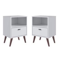 Kit 02 Mesa de Cabeceira Nicho 39cm com Gaveta e Pés Palito Retrô Branca