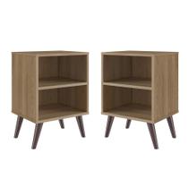 Kit 02 Mesa de Cabeceira Nicho 39cm com Prateleira e Pés Palito Retrô Oak