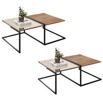 Kit 02 Mesa de Centro Retangular Espelho Industrial Madeira