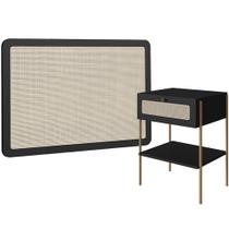 Kit 02 Mesas de Cabeceira 01 Gaveta com Telinha Industrial Indy A03 Nero Dourado - Lyam Decor